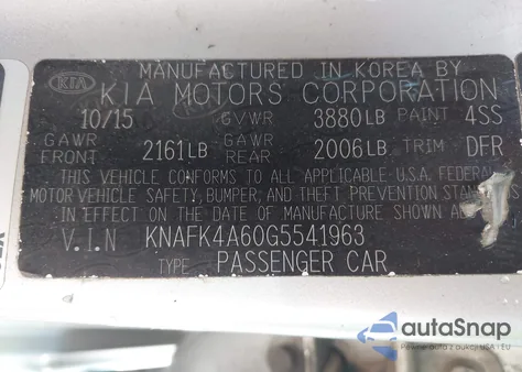 2016 Kia Forte Lx z USA, uszkodzony, nr VIN KNAFK4A60G5541963